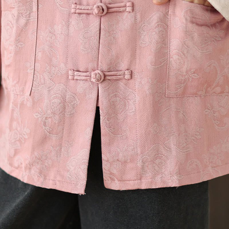 Chemise en coton à manches longues pour femme, imprimé floral automnal Buddha Stones, col montant à boutons brandebourg - image 8