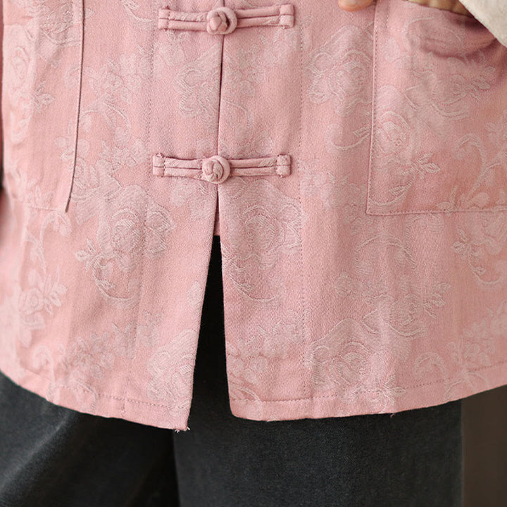 Chemise en coton à manches longues pour femme, imprimé floral automnal Buddha Stones, col montant à boutons brandebourg - image 8