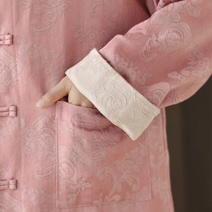 Chemise en coton à manches longues pour femme, imprimé floral automnal Buddha Stones, col montant à boutons brandebourg - image 11