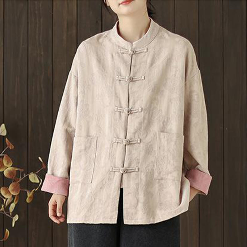 Chemise en coton à manches longues pour femme, imprimé floral automnal Buddha Stones, col montant à boutons brandebourg - image 16