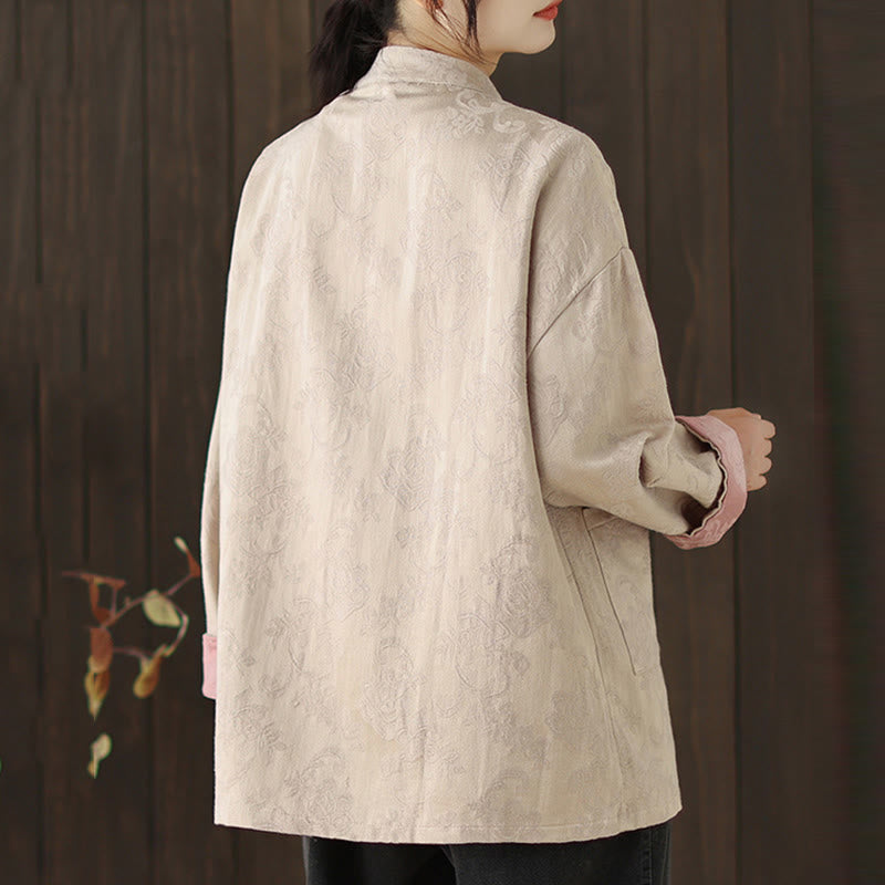 Chemise en coton à manches longues pour femme, imprimé floral automnal Buddha Stones, col montant à boutons brandebourg - image 18