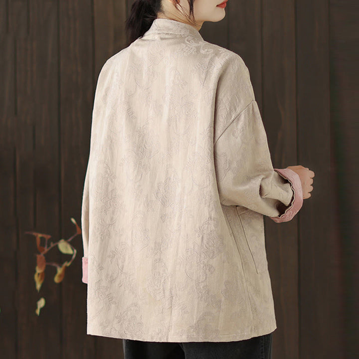 Chemise en coton à manches longues pour femme, imprimé floral automnal Buddha Stones, col montant à boutons brandebourg - image 18