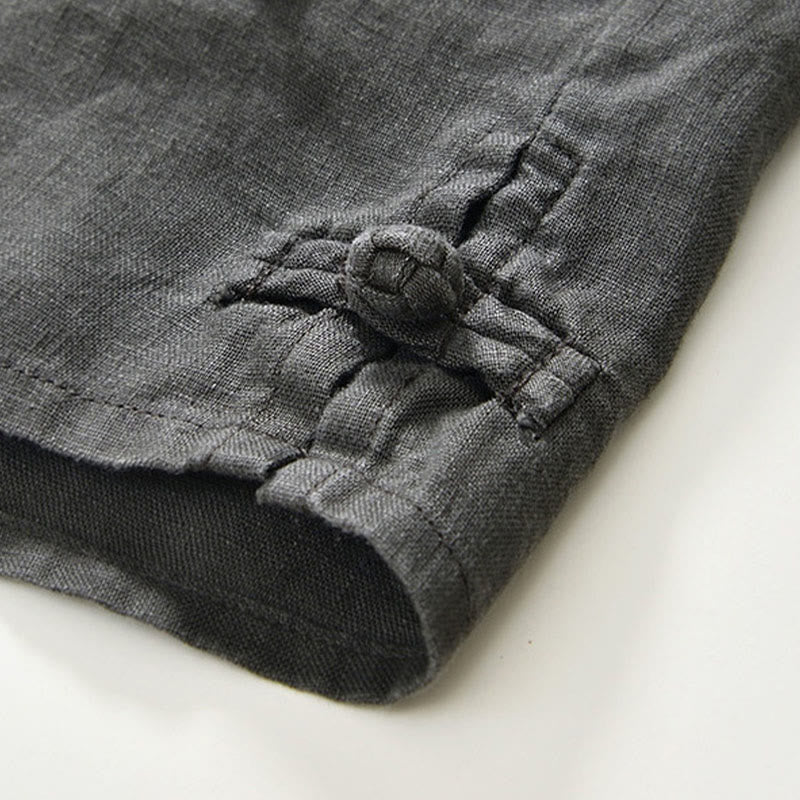 Chemise homme en lin, couleur unie, à boutons, col montant, manches trois-quarts, avec poches , Buddha Stones, automne - image 8