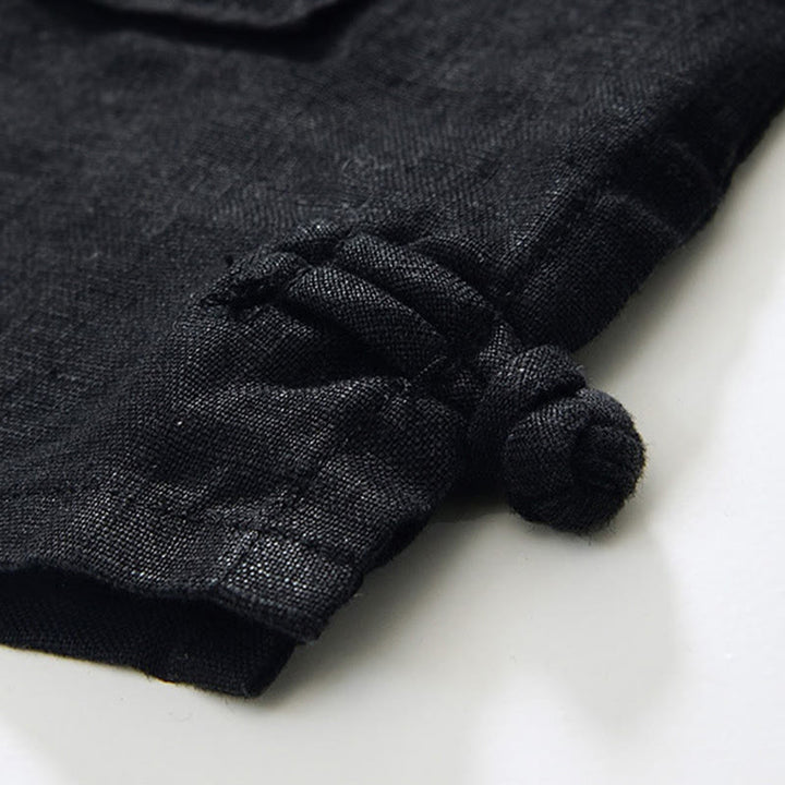 Chemise homme en lin, couleur unie, à boutons, col montant, manches trois-quarts, avec poches , Buddha Stones, automne - image 15