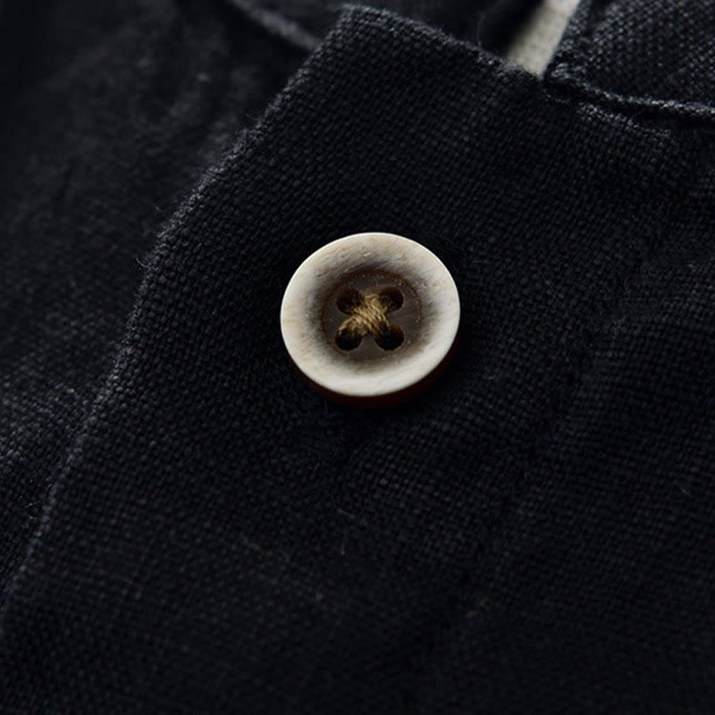 Chemise homme en lin, couleur unie, à boutons, col montant, manches trois-quarts, avec poches , Buddha Stones, automne - image 13