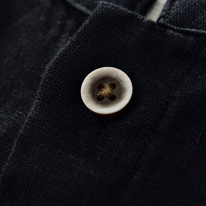 Chemise homme en lin, couleur unie, à boutons, col montant, manches trois-quarts, avec poches , Buddha Stones, automne - image 13