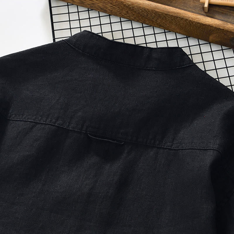 Chemise homme en lin, couleur unie, à boutons, col montant, manches trois-quarts, avec poches , Buddha Stones, automne - image 12