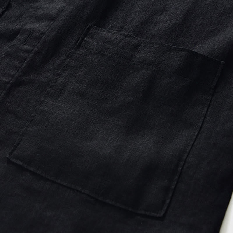 Chemise homme en lin, couleur unie, à boutons, col montant, manches trois-quarts, avec poches , Buddha Stones, automne - image 16