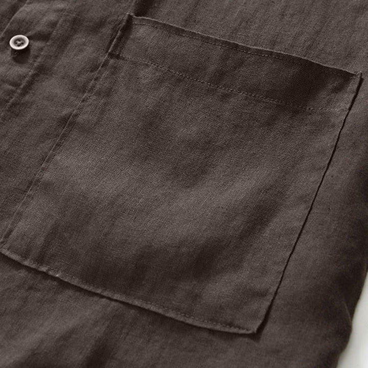 Chemise homme en lin, couleur unie, à boutons, col montant, manches trois-quarts, avec poches , Buddha Stones, automne - image 22