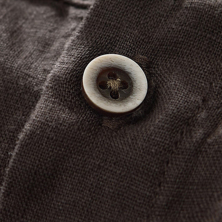 Chemise homme en lin, couleur unie, à boutons, col montant, manches trois-quarts, avec poches , Buddha Stones, automne - image 20