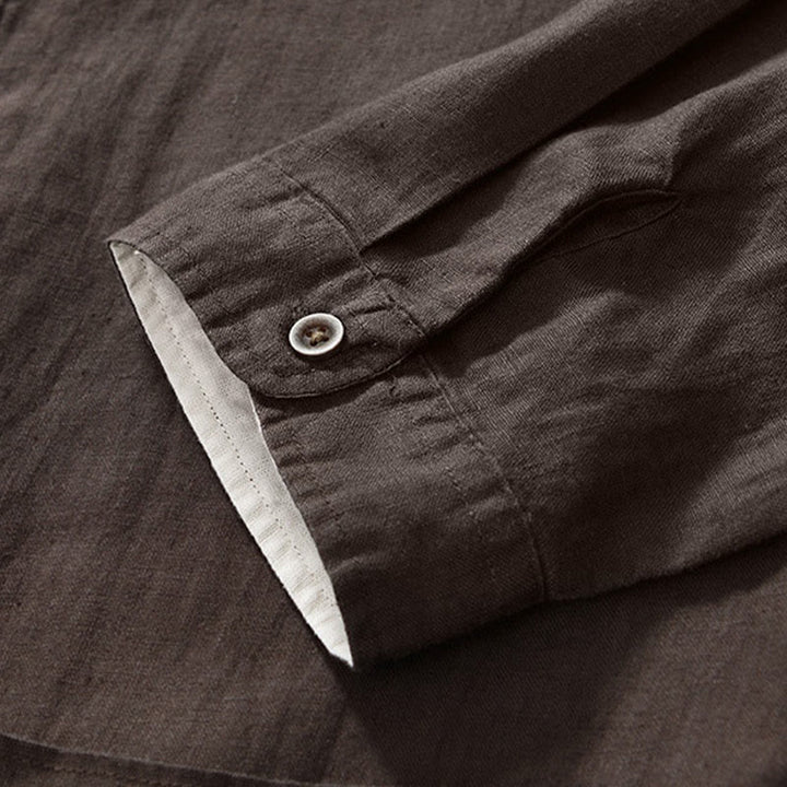 Chemise homme en lin, couleur unie, à boutons, col montant, manches trois-quarts, avec poches , Buddha Stones, automne - image 21