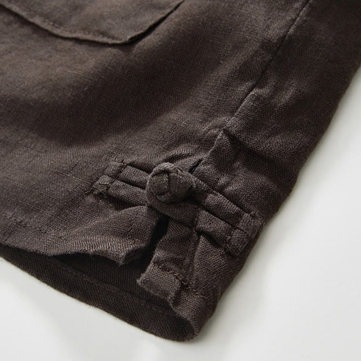 Chemise homme en lin, couleur unie, à boutons, col montant, manches trois-quarts, avec poches , Buddha Stones, automne - image 23