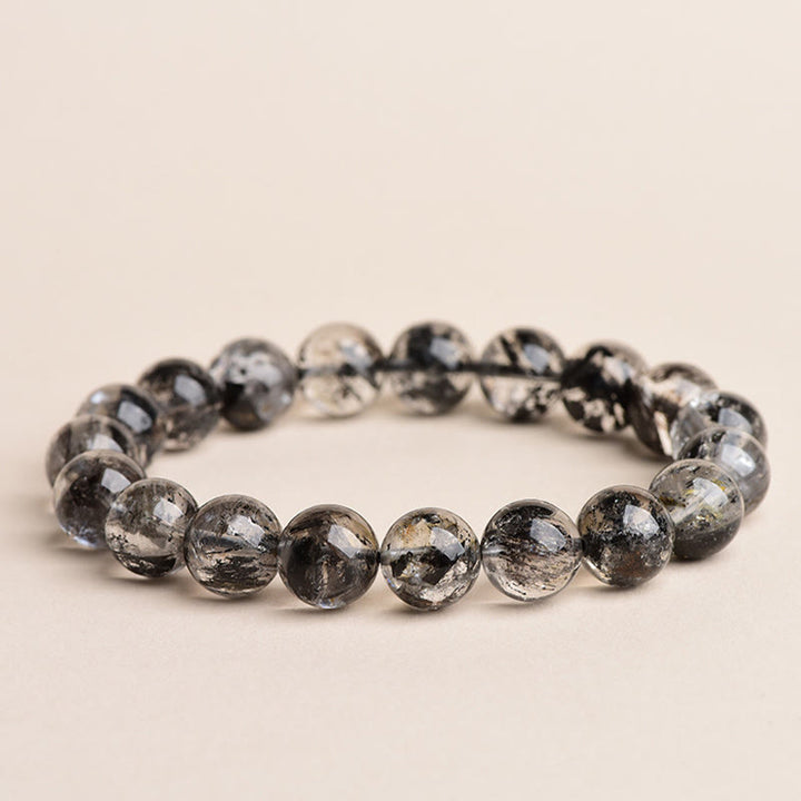 Bracelet de méditation de protection en diamant Herkimer et Buddha Stones - Diamant Herkimer de qualité 7A - 14-14,8 mm - image 0