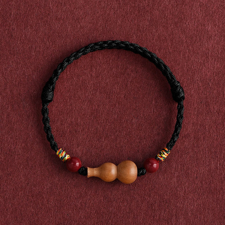 Bracelet porte-bonheur ajustable en Buddha Stones, calebasse et corde en bois de pêcher - Cordon noir (Tour de poignet : 15-19 cm) - image 13