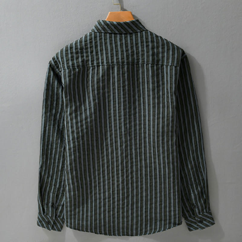 Chemise homme en coton à rayures vintage Buddha Stones, col montant et manches longues. - image 1