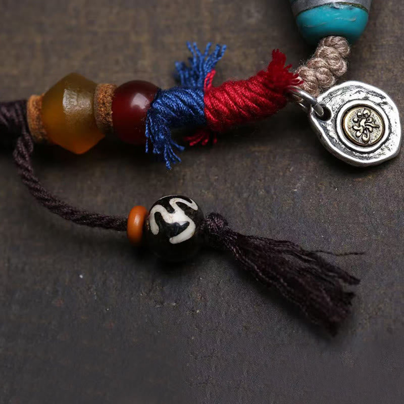 Pendentifs porte-bonheur en perles Dzi de cuivre turquoise et Buddha Stones - image 3