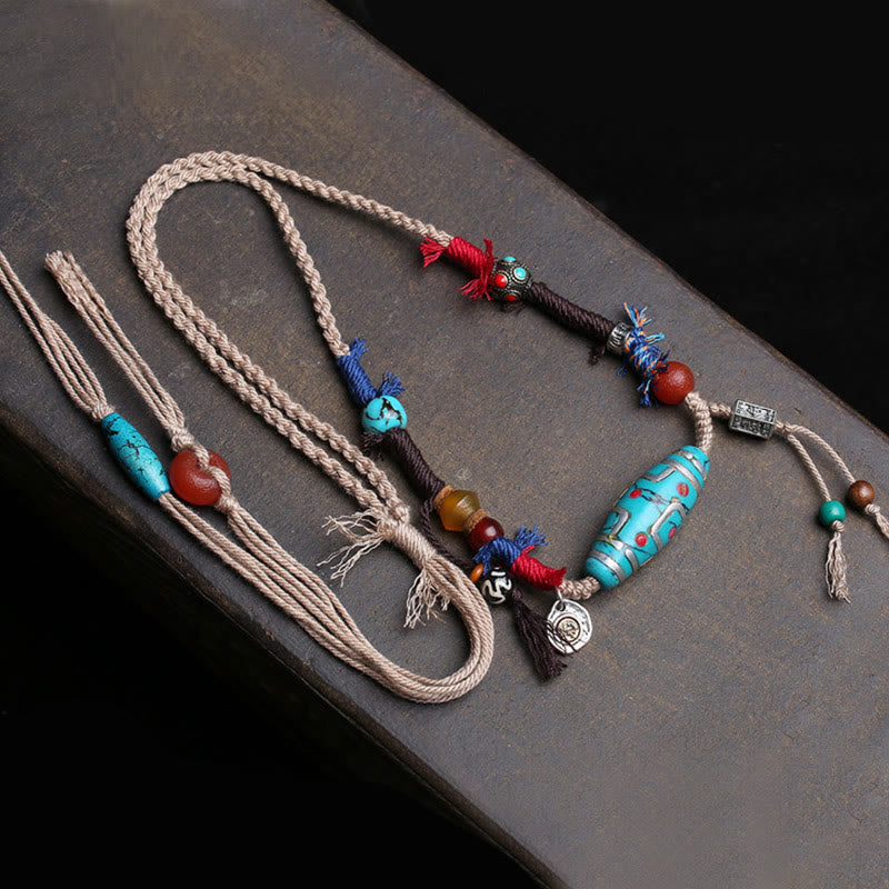 Pendentifs porte-bonheur en perles Dzi de cuivre turquoise et Buddha Stones - image 1