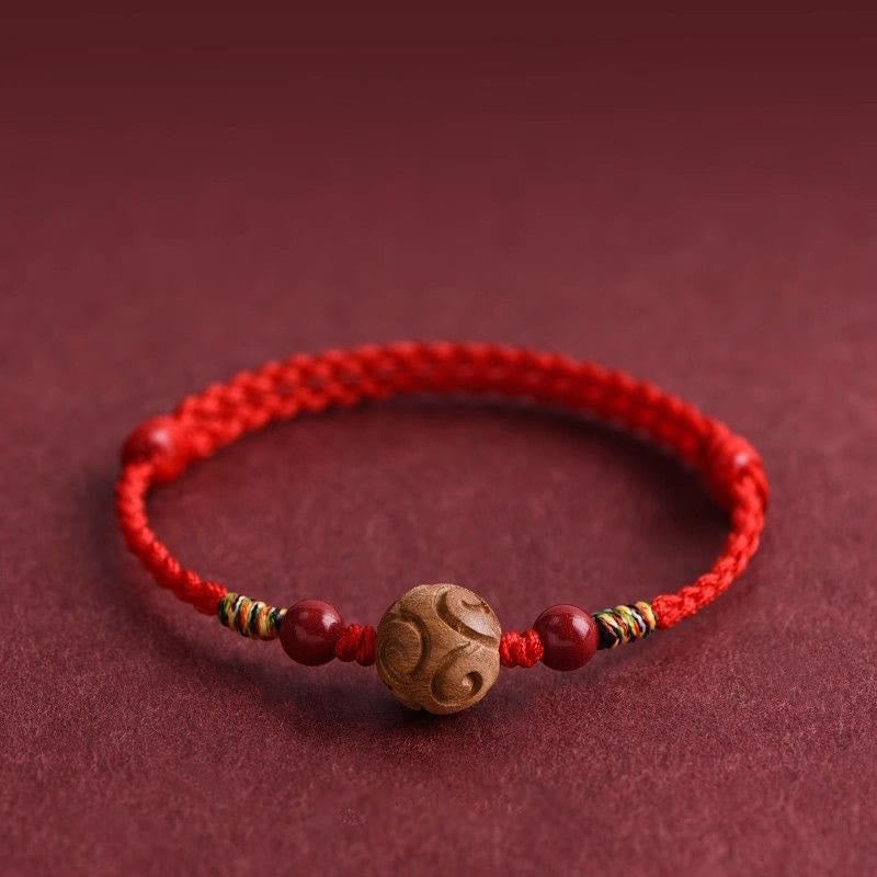 Bracelet porte-bonheur en corde de bois de pêcher naturel sculpté dans des Buddha Stones , orné d'un motif de bon augure - image 0