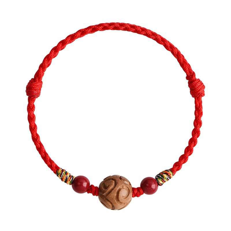 Bracelet porte-bonheur en corde de bois de pêcher naturel sculpté dans des Buddha Stones , orné d'un motif de bon augure - image 5
