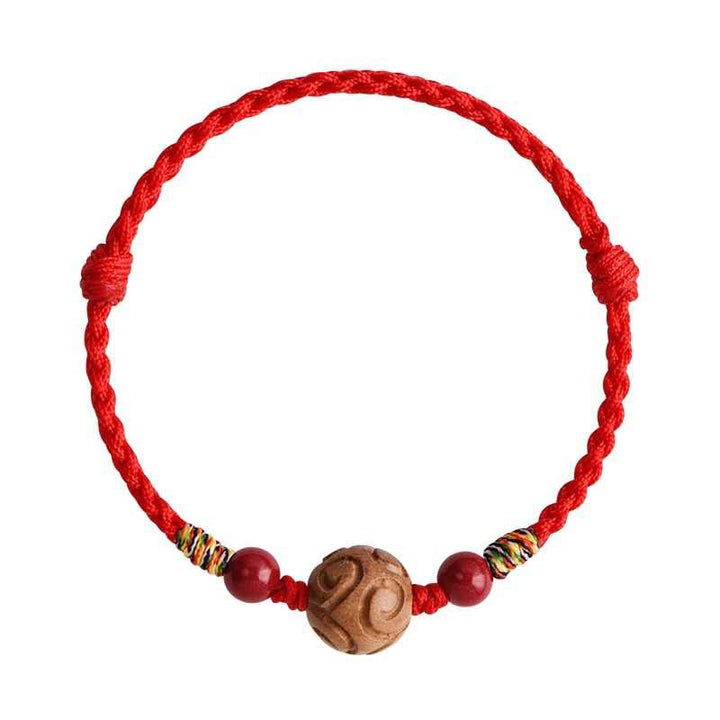 Bracelet porte-bonheur en corde de bois de pêcher naturel sculpté dans des Buddha Stones , orné d'un motif de bon augure - image 5
