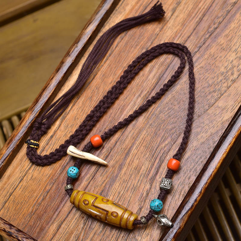 Pendentifs de collier porte-bonheur en perles d'os, perles Dzi en cuivre à neuf yeux et Buddha Stones - Style B - image 1