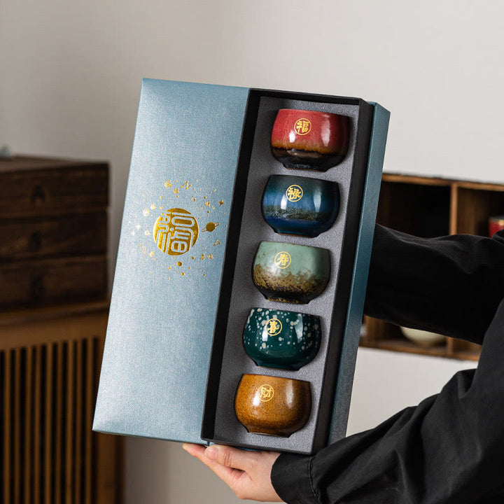 Tasse à thé en céramique peinte à la main avec motif Fu et Buddha Stones, tasse à thé Kung Fu avec coffret cadeau - image 7