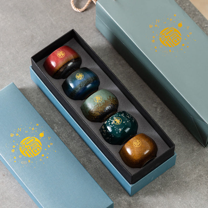 Tasse à thé en céramique peinte à la main avec motif Fu et Buddha Stones, tasse à thé Kung Fu avec coffret cadeau - image 9