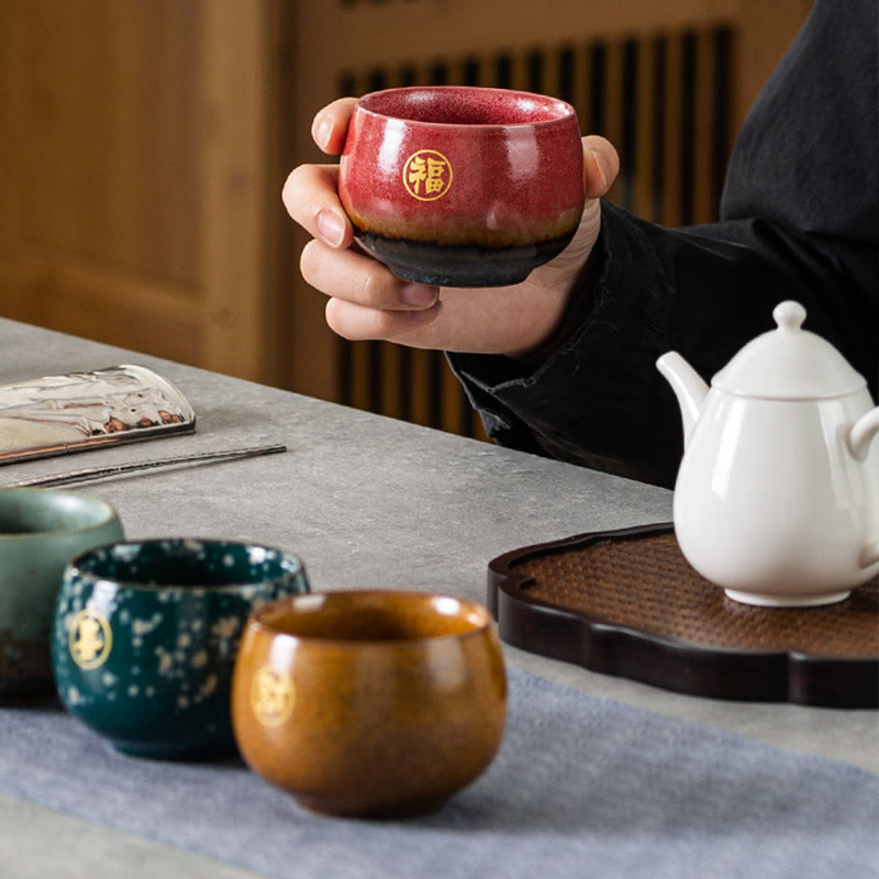 Tasse à thé en céramique peinte à la main avec motif Fu et Buddha Stones, tasse à thé Kung Fu avec coffret cadeau - image 2