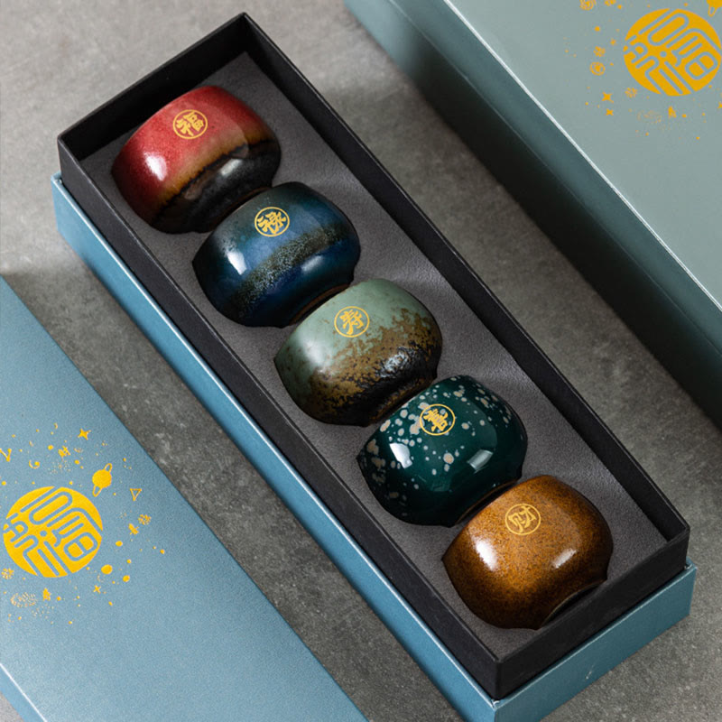 Tasse à thé en céramique peinte à la main avec motif Fu et Buddha Stones, tasse à thé Kung Fu avec coffret cadeau - image 8