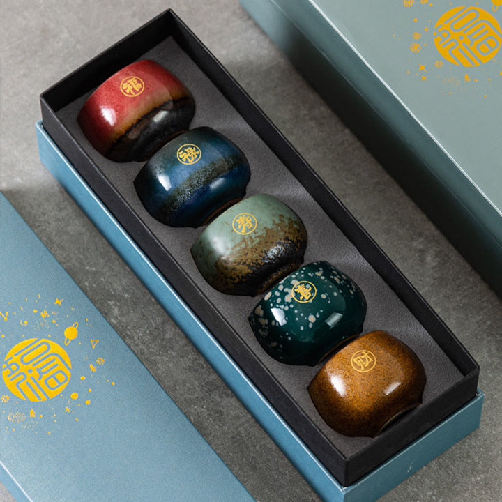 Tasse à thé en céramique peinte à la main avec motif Fu et Buddha Stones, tasse à thé Kung Fu avec coffret cadeau - image 8