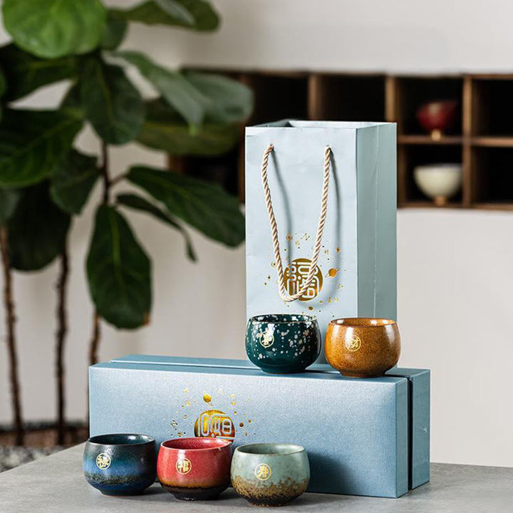 Tasse à thé en céramique peinte à la main avec motif Fu et Buddha Stones, tasse à thé Kung Fu avec coffret cadeau - image 11