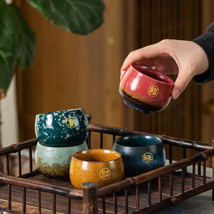 Tasse à thé en céramique peinte à la main avec motif Fu et Buddha Stones, tasse à thé Kung Fu avec coffret cadeau - Lot de cinq flacons de 7,5 cm x 5,2 cm x 125 ml - image 0