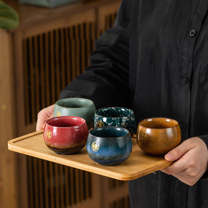 Tasse à thé en céramique peinte à la main avec motif Fu et Buddha Stones, tasse à thé Kung Fu avec coffret cadeau - image 1