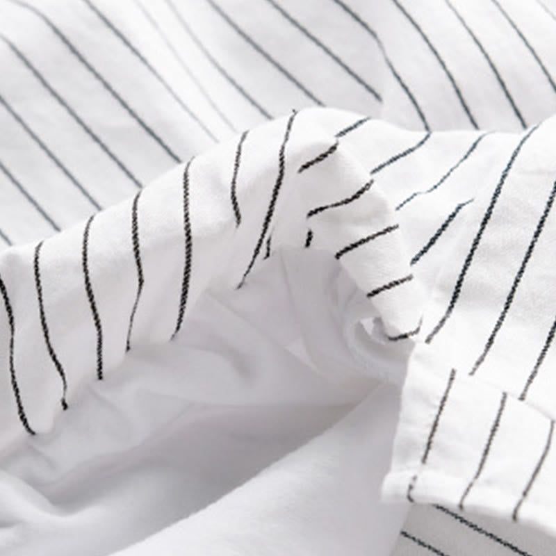 Chemise en coton à rayures 2 en 1 Buddha Stones Automne, col montant, manches longues - image 5