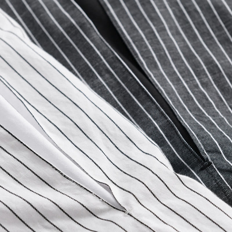 Chemise en coton à rayures 2 en 1 Buddha Stones Automne, col montant, manches longues - image 18