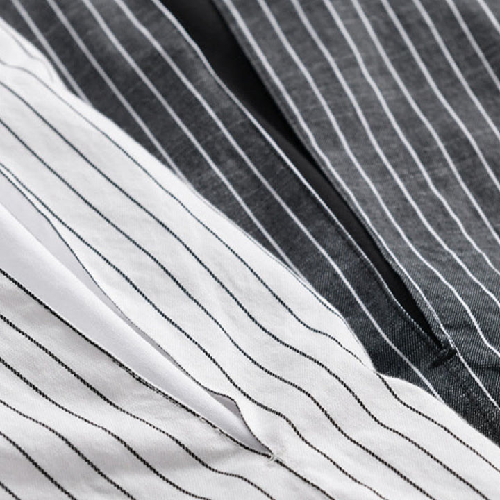 Chemise en coton à rayures 2 en 1 Buddha Stones Automne, col montant, manches longues - image 18