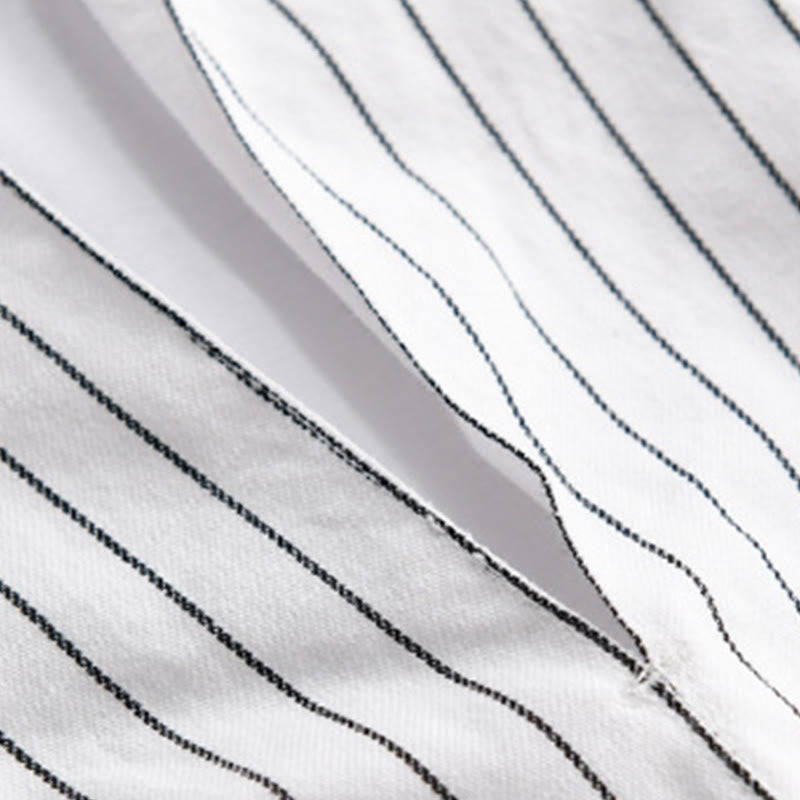 Chemise en coton à rayures 2 en 1 Buddha Stones Automne, col montant, manches longues - image 4