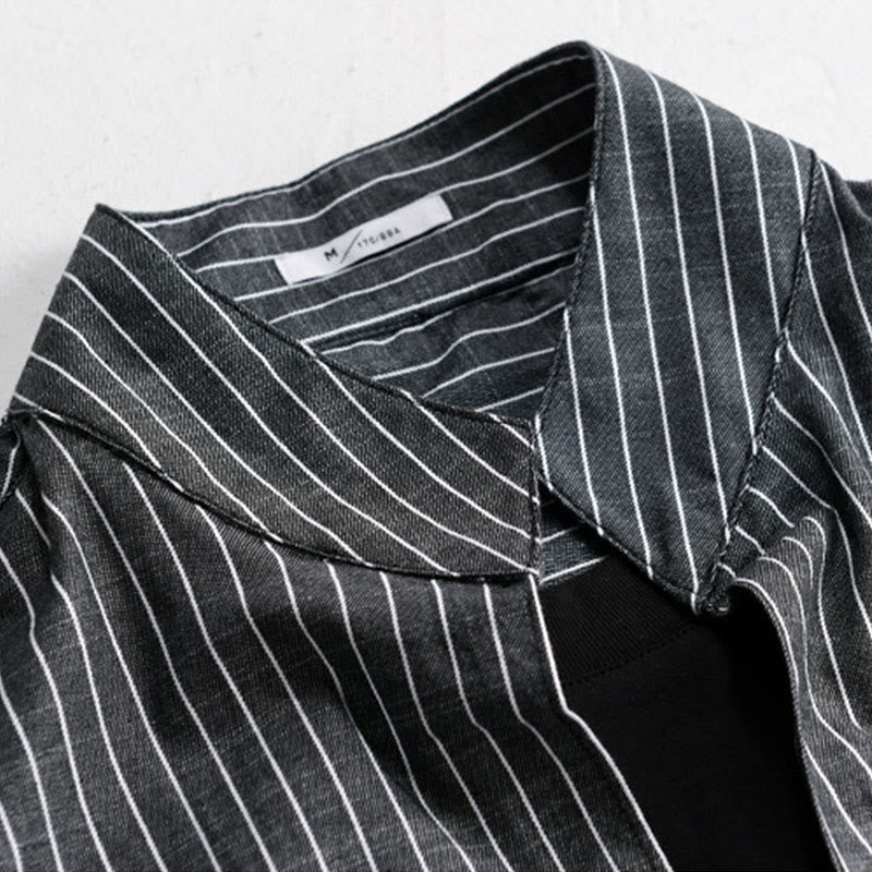 Chemise en coton à rayures 2 en 1 Buddha Stones Automne, col montant, manches longues - image 11