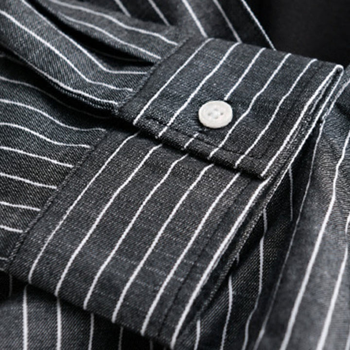 Chemise en coton à rayures 2 en 1 Buddha Stones Automne, col montant, manches longues - image 14