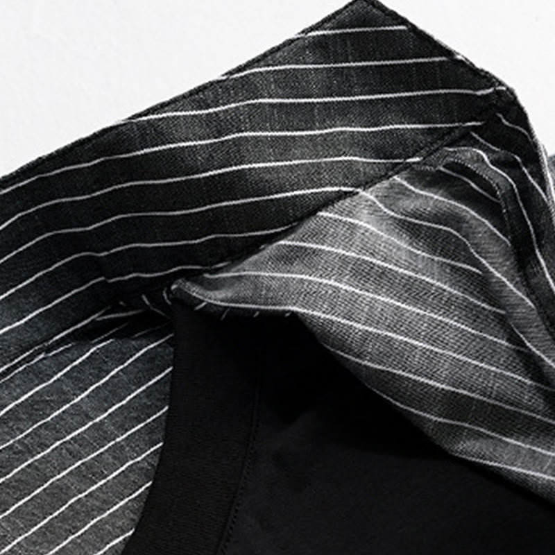 Chemise en coton à rayures 2 en 1 Buddha Stones Automne, col montant, manches longues - image 13