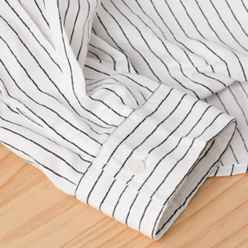 Chemise en coton à rayures 2 en 1 Buddha Stones Automne, col montant, manches longues - image 8