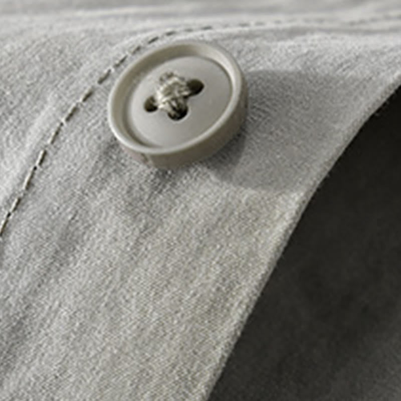 Chemise homme en coton à manches longues, col montant, manches courtes, Buddha Stones, blocs de couleurs automnaux, poches décoratives, boutons décoratifs. - image 2