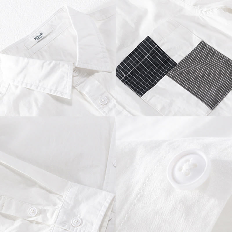 Chemise homme en coton à manches longues, col montant, manches courtes, Buddha Stones, blocs de couleurs automnaux, poches décoratives, boutons décoratifs. - image 12