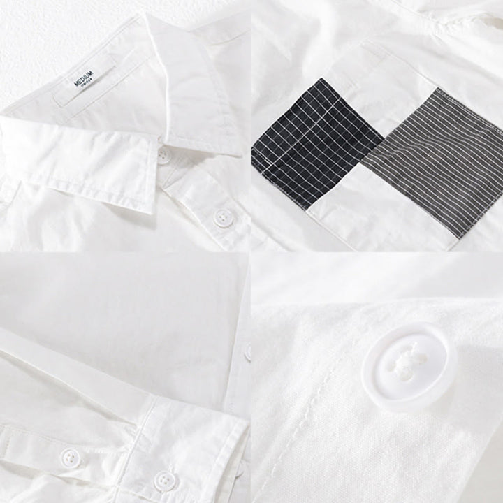 Chemise homme en coton à manches longues, col montant, manches courtes, Buddha Stones, blocs de couleurs automnaux, poches décoratives, boutons décoratifs. - image 12