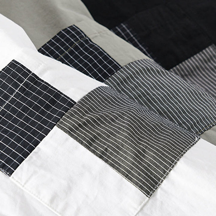 Chemise homme en coton à manches longues, col montant, manches courtes, Buddha Stones, blocs de couleurs automnaux, poches décoratives, boutons décoratifs. - image 16