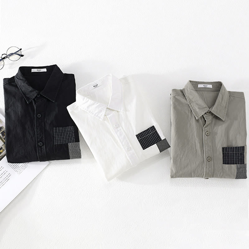 Chemise homme en coton à manches longues, col montant, manches courtes, Buddha Stones, blocs de couleurs automnaux, poches décoratives, boutons décoratifs. - image 14