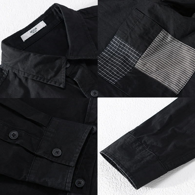 Chemise homme en coton à manches longues, col montant, manches courtes, Buddha Stones, blocs de couleurs automnaux, poches décoratives, boutons décoratifs. - image 7