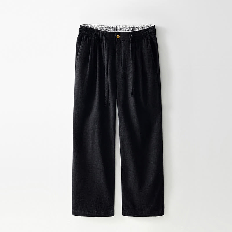 Pantalon large en lin pour homme , Buddha Stones , fermeture éclair et cordon de serrage, avec poches - Noir - US/UK/AU44，EU54 (4XL) - image 9