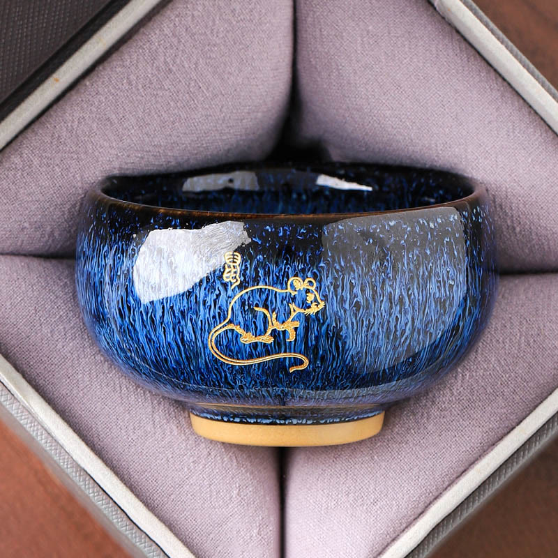 Tasse à thé en céramique « Buddha Stones » du zodiaque chinois, année du Cheval, tasse à thé Kung Fu, 135 ml - Rat 7,5 cm x 4,8 cm x 135 ml - image 1