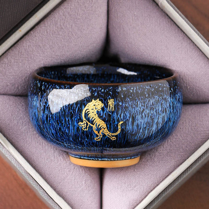 Tasse à thé en céramique « Buddha Stones » du zodiaque chinois, année du Cheval, tasse à thé Kung Fu, 135 ml - Tigre 7,5 cm x 4,8 cm x 135 ml - image 3